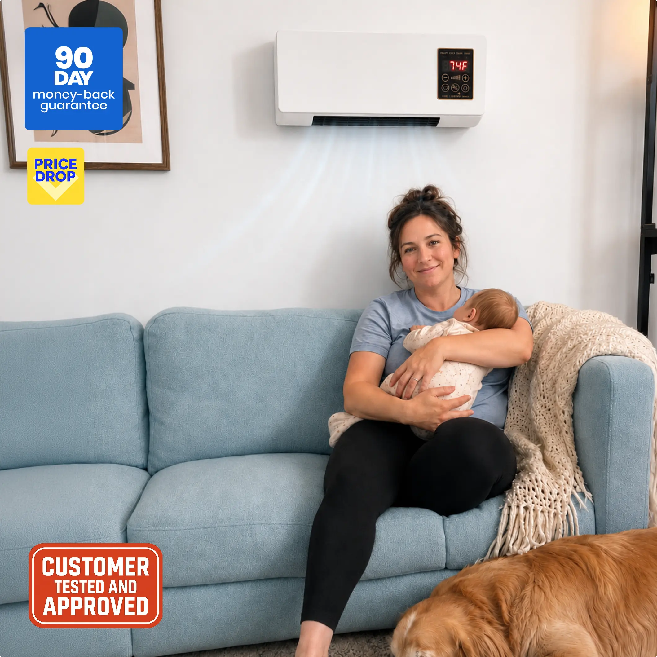 CoolCove mounted above a couch in a living room