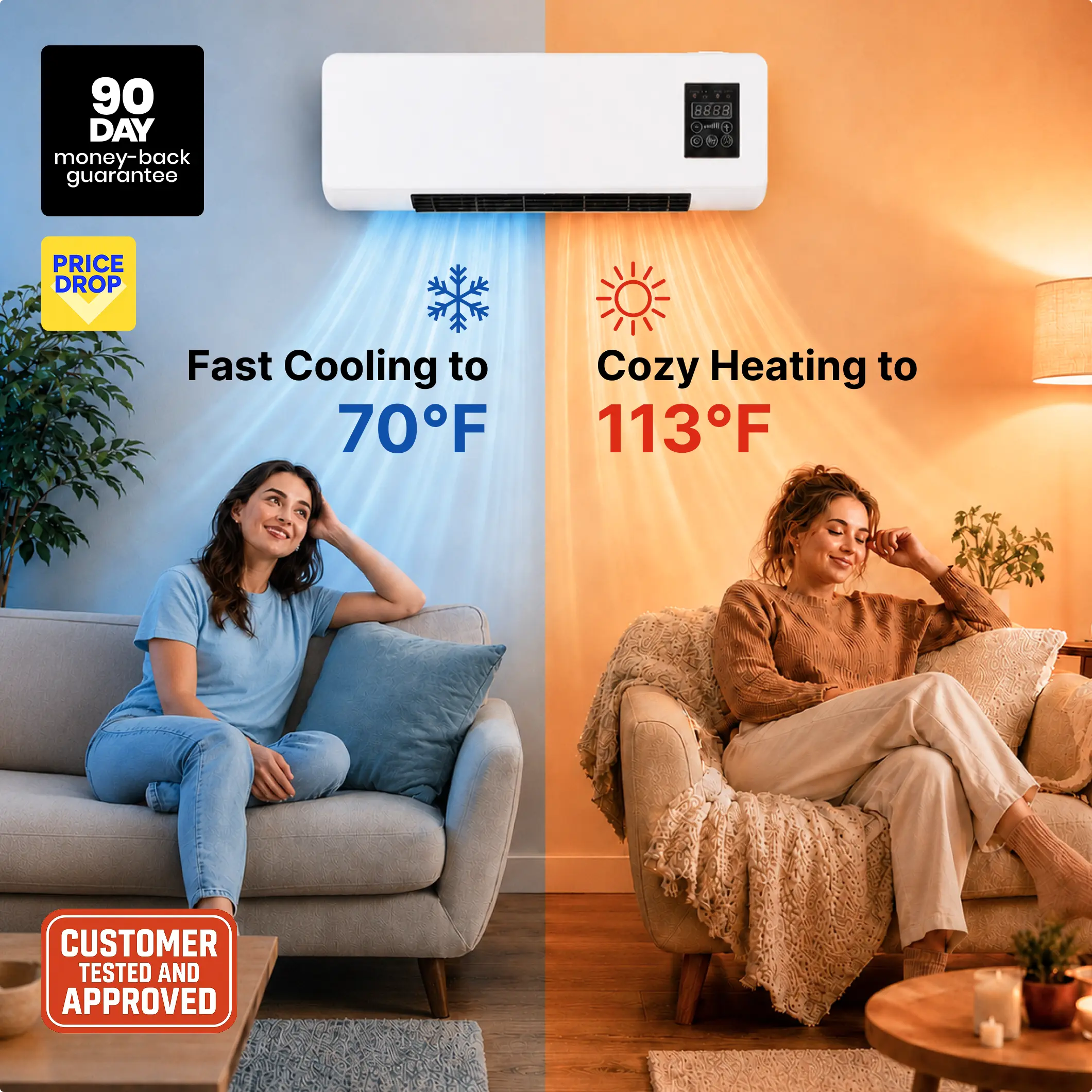 CoolCove wall unit cooling one room and heating another